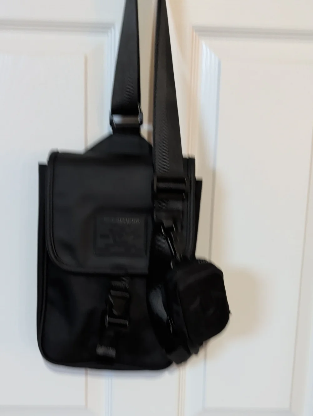 True Religion Black Nylon Crossbody Messenger Bag with Detachable Pouch